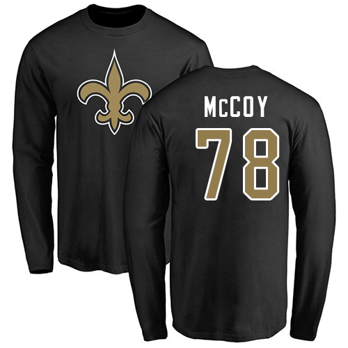 Men New Orleans Saints Black Erik McCoy Name and Number Logo NFL Football #78 Long Sleeve T Shirt->nfl t-shirts->Sports Accessory